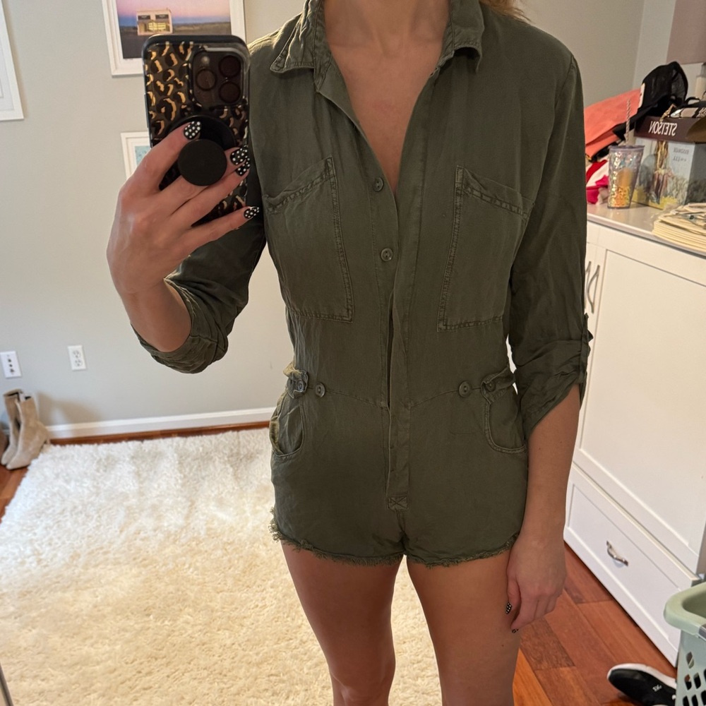 YFB Olive Green Button-Up Utility Romper